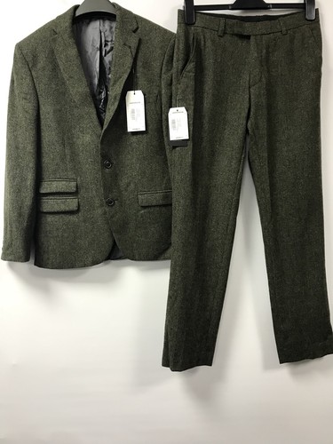 Ben Sherman Men's Green Mod Tweed Suit 