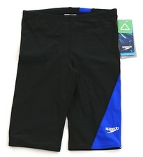 Speedo Powerflex Eco Black  Blue Revolve Splice Jammer Swimsuit Men's NWT