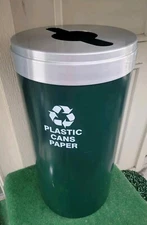 Glaro 23 GALLON Round Steel Recycling Bin, GREEN/GREY. PRE-OWNED $649 RETAIL