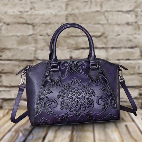 Genuine Leather Purses and Handbags for Women Vintage Embossed Leather Top - Picture 17 of 18