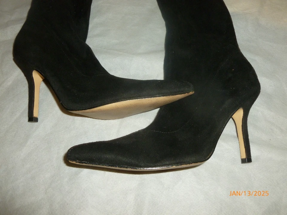 Marc Fisher LTD 女式 QULIE 人造麂皮绒过膝靴黑色 6.5 穿过一次 — 第 2/4 张图片