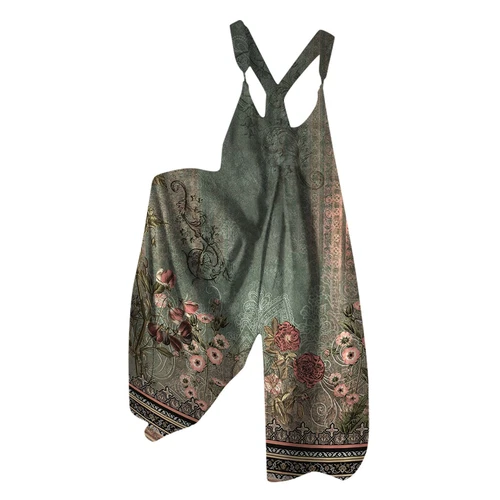 Women's Floral Jumpsuit Baggy Dungaree Ladies Summer Romper Playsuit Overalls - Picture 21 of 48