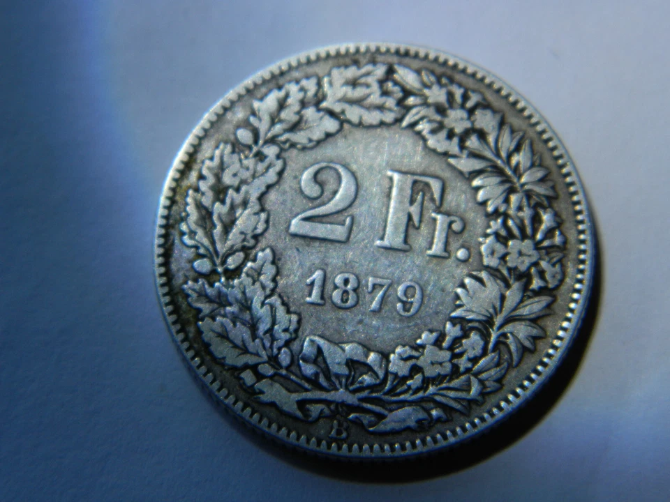 1879 2 Francs B - Switzerland - Silver .835 - Rare coin - VF/XF condition - Image 4 of 4