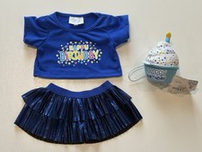 Build A Bear Clothes Cute Blue Happy Birthday Top Metallic Tiered Skirt Cupcake