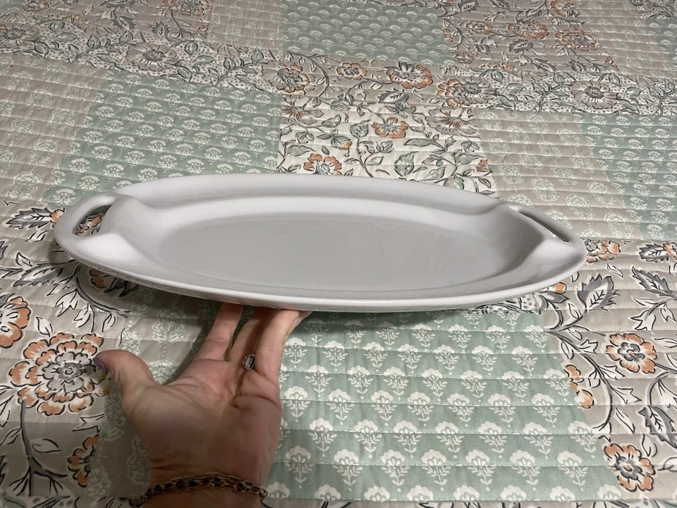 White Serving Tray W/ Handles Dishwasher/Oven Safe Elegant Oval Platter - Image 3 of 4
