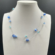 Vintage Contemporary Silver-Tone Lobster Cat's Eye Glass Double Stranded Beaded