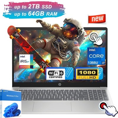 2025 HP 15.6''FHD Touch Laptop,10-Core i7-1355U 5GHZ UpTo 64GB RAM 2TB SSD+W11Pro