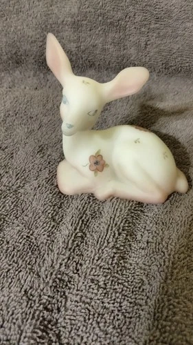 Fenton Glass Burmese Deer Figurine Hand Painted Flowers Signed