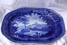 Fabulous Large Flow Blue Clews Staffordshire Warranted Platter 19