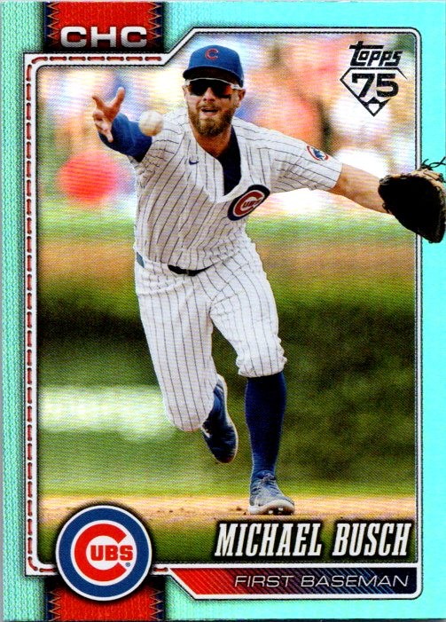 2026 Topps #348 Michael Busch Aqua Rainbow Foil SSP Chicago Cubs Case Hit