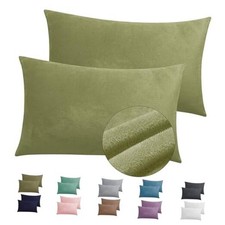 2 Pack Zippered Velvet Pillowcases, Super Soft and Cozy Luxury King Army Green