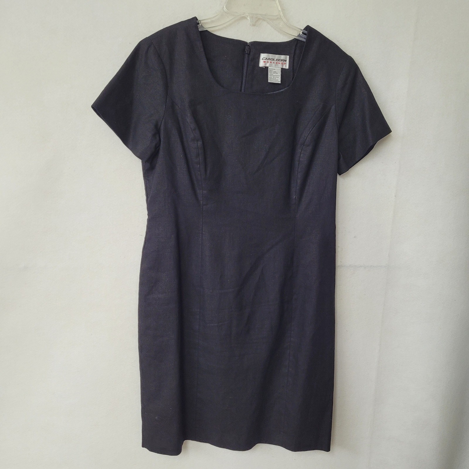 Carol Horn Workshop Linen Blend Dress 6 Petite Black Lined Short Sleeve Career