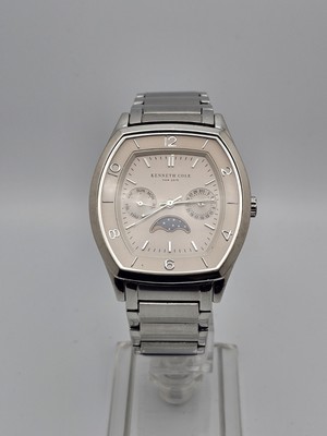 Rare Kenneth Cole KC3626 Cream Dial MoonPhase Multifunction Stainless Mens Watch