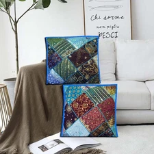 30" SET OF 2 PC MULTICOLORED DÉCOR VINTAGE SARI FLOOR THROW CUSHION PILLOW COVER