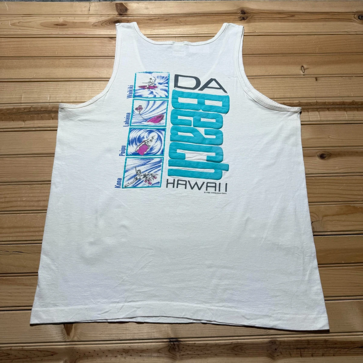 Vintage 80s 1988 Da Beach Hawaiian Rays Beach Surf Pipeline Tank 