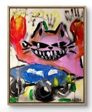 Original Art Cat Power 14x11 Basquiat Style Graffiti Abstract Art Painting