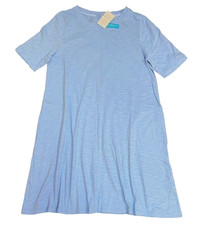 Fresh Produce large bayside blue $65 Lorna jersey cotton swing dress nwt new l