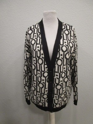 Liu Jo Strickjacke Strasssteine V-Ausschnitt Alpaka schwarz/weiß Gr.M (Sch40-06)