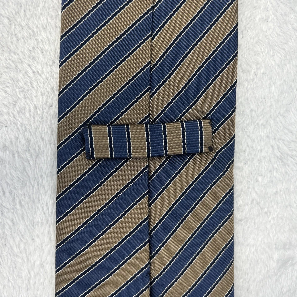 Corbata para hombre Paul Stuart azul marrón a rayas 3,75”x 57” toda seda hecha en Inglaterra Foto 2 de 4