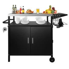 35" H Outdoor Grill Cart- Outdoor BBQ Prep Table, Lockable Wheels & Magnetic ...