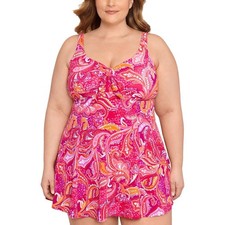 Swim Solutions Women's Plus Size Swimdress Paisley Patch New