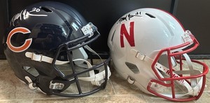 Mike Brown signed Bears & Huskers full-size helmets