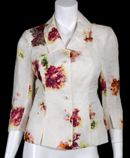 Christian Lacroix White Floral Print Silk Taffeta Embroidered Detail Jacket 38