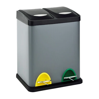 SVITA TC2X8 Küchen-Eimer 16L Abfalleimer Mülleimer Mülltrennung Treteimer Grau - Bild 1 von 4