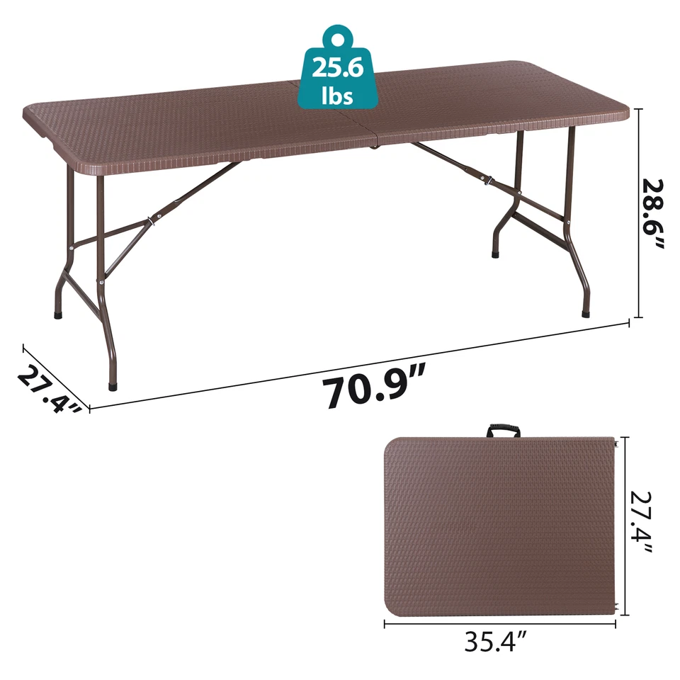 Mesa de comedor plegable de plástico de 6 pies para interiores y exteriores camping picnics Foto 2 de 4