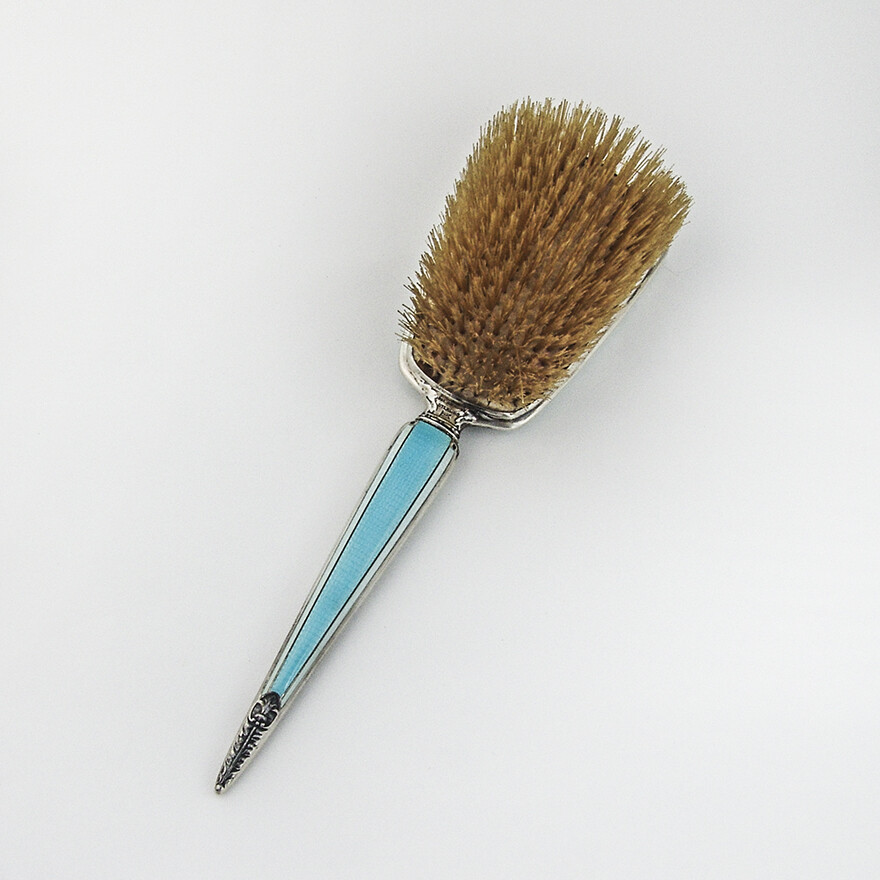 Floral Guilloche Enamel Hair Brush Foster Sterling Silver  display picture 2