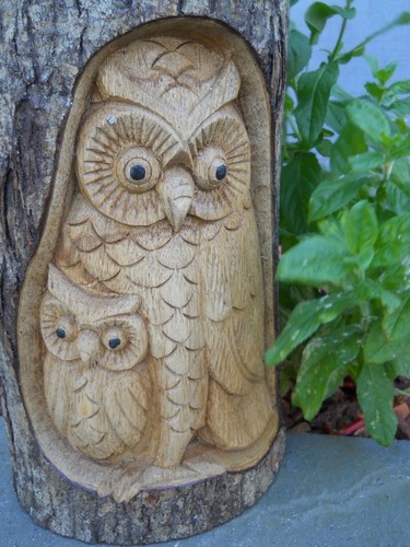 Wooden Carving Figure OWL 30 cm DECORATION INDOOR / OUTDOOR - Picture 8 of 9