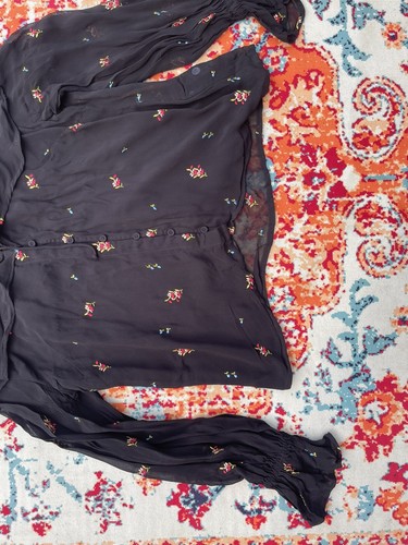 uk10 Ruffle Blouse Shirt TOP SHOP black Long Sleeve Floral Sheer Party club - Picture 6 of 15