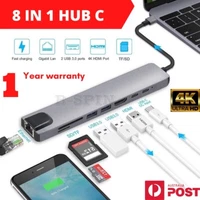 3/6/7/8 in 1 USB-C HUB Type-C Adapter MacBook/Windows Multi 3.0 4K HDMI Ethernet