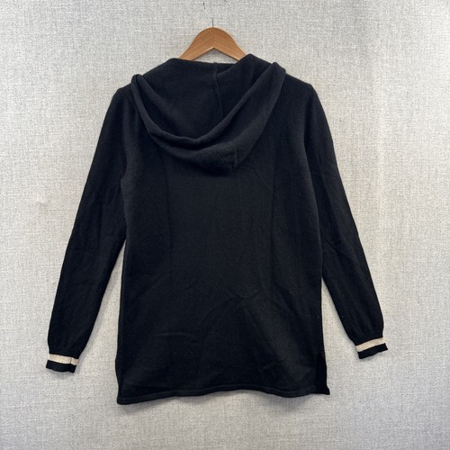 Neiman Marcus Cashmere Sweater Hoodie Womens Small Relaxed Long Black Full Zip - Picture 13 of 15