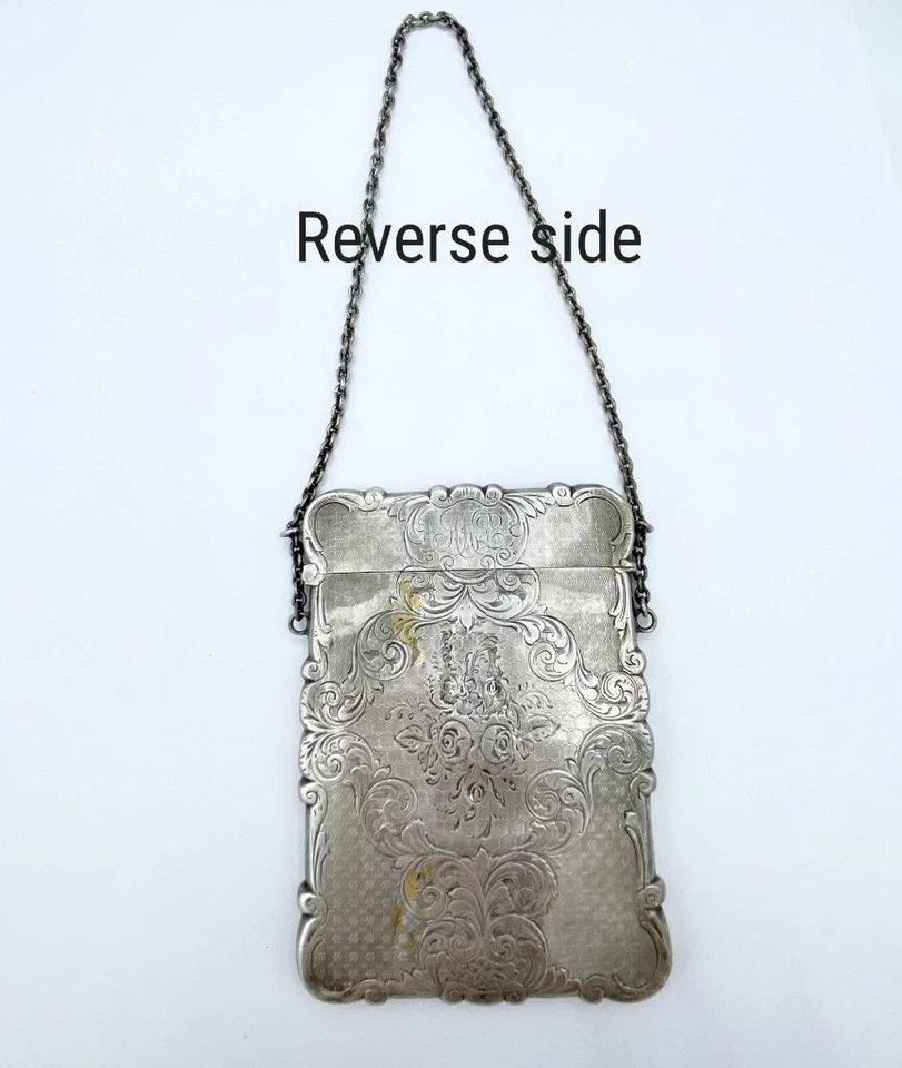 Antiguo estuche de tarjetas de visita de plata de ley de 1850 con sello Birmingham Inglaterra Foto 2 de 4