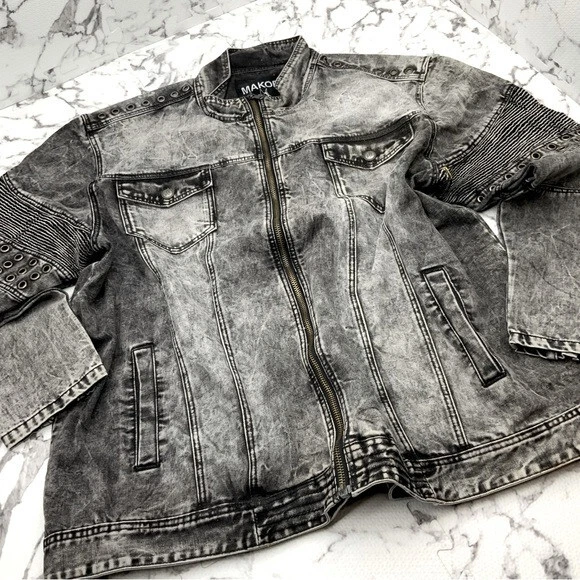 Studded denim store jacket black