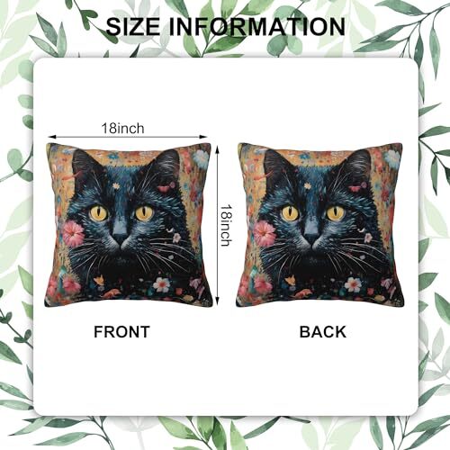Throw Pillow Cover Case Black Cat with Floral Pillow Black Cat With Floral - Bild 2 von 7
