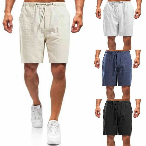 Men's Cotton Linen Shorts Drawstring Summer Baggy Loose Half Pants Trousers US - Picture 5 of 17