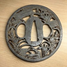 Japanese Antique Tsuba of Katana Samurai Sword Guard Iron Rare Design 73-D30