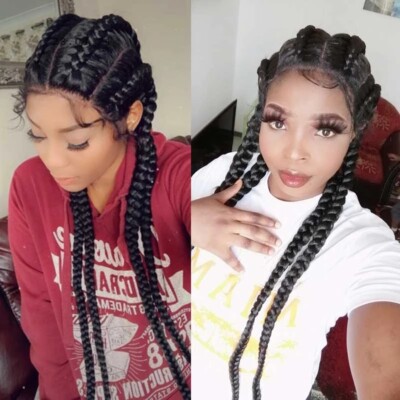 Long Black Synthetic Lace Front Wig Box Double Dutch Braided  display picture 1