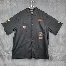 Harley-Davidson Embroidered Mechanics Button Down Shirt Men's 2XL Black Patches