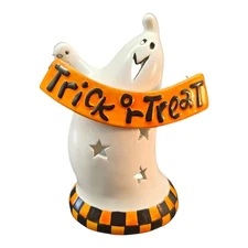 Ceramic Halloween Ghost Trick or Treat Tea Light Luminary