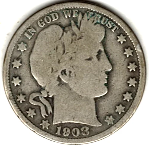 1908 D Barber Half Dollar grades VERY GOOD ~   stk h101