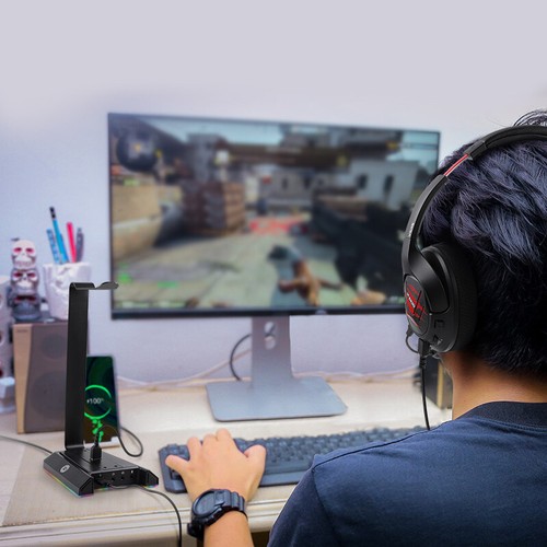 Kopfhörer Ständer RGB Headset Halterung Kopfhörer Ohrhörer Halter mit USB Typ-C - Bild 2 von 6