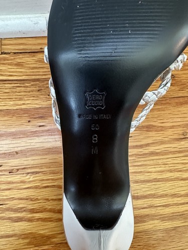 Via Spiga Women Silver and White Braided Kitten Heels US 8 Slip On Sandals - Picture 15 of 22