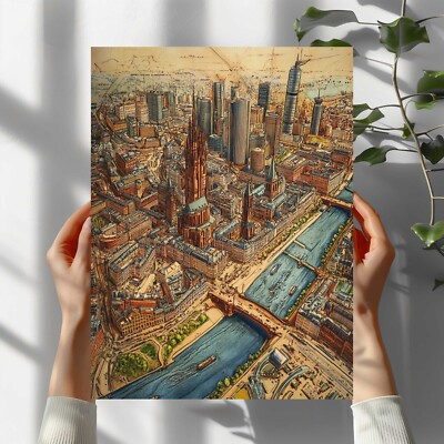 Frankfurt City Map Premium Poster Schöne Wanddeko Dekoration in 40X30 cm