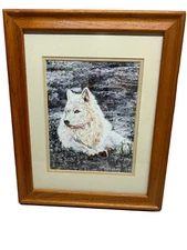 Arctic Wolf Print Artwork”Alpha"Signed Richard A? Matted Framed Under Glass13X16