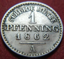 3411) Prussia Prussia 1 Pfennig 1862 A Berlin in SS/VF 