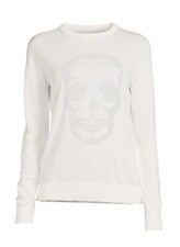 Zadig  Voltaire XS Gaby Skull Strass Womens Sweater White Cotton Studded 398