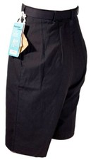 1960s Deadstock Bermuda Shorts High Waist Rayon Blend Twill Black W/ Belt